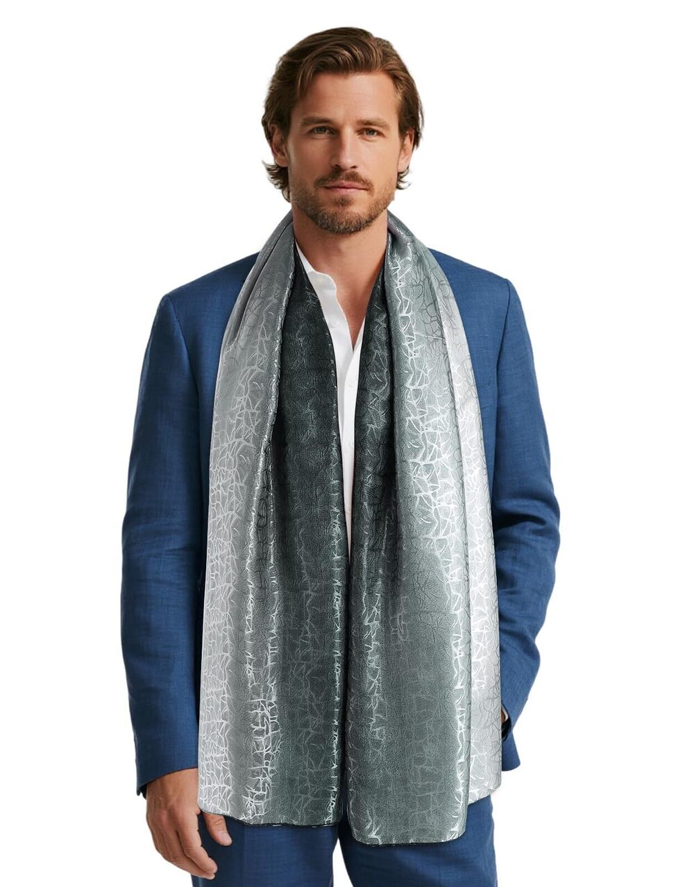 9763 Satin Scarf , Gradient Color Man Scarves, Black White Shades Wraps